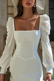 Ivory Bodycon Ruffled Short Corset Graduation Dress with Sleeves