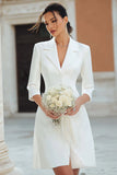 Ivory Notched Lapel A Line Short Work Dress with Sleeves