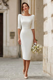 Ivory Mermaid Round Neck Midi Formal Dress with Sleeves