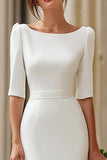 Ivory Mermaid Round Neck Midi Formal Dress with Sleeves