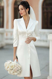 Ivory Peak Lapel A Line Midi Engagement Dress with Slit