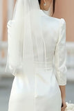 Ivory Peak Lapel A Line Midi Engagement Dress with Slit