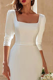 Ivory Bodycon Square Neck Tea Length Engagement Dress with Slit