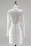 Vintage Ivory Lace High Neck Bodycon Short Wedding Dress with Sleeves