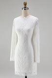 Vintage Ivory Lace High Neck Bodycon Short Wedding Dress with Sleeves