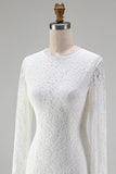 Vintage Ivory Lace High Neck Bodycon Short Wedding Dress with Sleeves