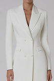 Ivory Satin Peak Lapel Double Breasted Long Work Dress