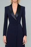 Navy Shawl Lapel A Line Blazer Dress with Slit