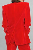 Red 2-piece Peak Lapel Velvet Women Suits