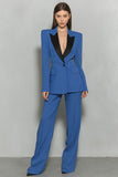 Dark Blue Peak Lapel 2 Piece Women's Business Casual Suits