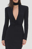 Black Mermaid V Neck Long Sleeve Formal Dress