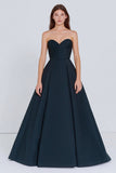 Strapless A Line Navy Long Formal Dress