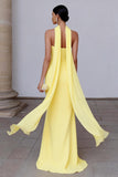 Strapless Sheath Yellow Long Formal Dress with Streamer