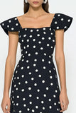 Black and White A Line Flutter Sleeves Long Polka Dots Dress