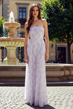 Lilac A Line Strapless Long Floral Chiffon Dress