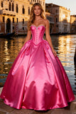 Strapless Corset Bright Pink Ball Gown Prom Dress