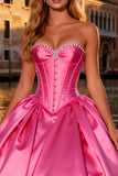Strapless Corset Bright Pink Ball Gown Prom Dress