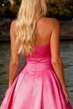 Strapless Bright Pink Ball Gown Prom Dress With Bow