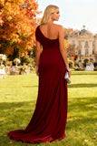 Burgundy Mermaid Ruched Long Formal Dress with Side Cape