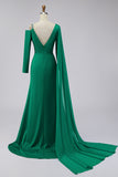 Sparkly Green Asymmetrical Mermaid Long Formal Dress with Side Streamer