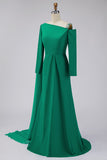 Sparkly Green Asymmetrical Mermaid Long Formal Dress with Side Streamer