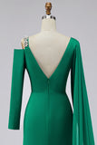 Sparkly Green Asymmetrical Mermaid Long Formal Dress with Side Streamer