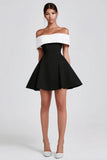 Black and White Off The Shoulder A Line Short Cocktail Dress