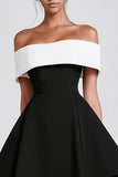 Black and White Off The Shoulder A Line Short Cocktail Dress