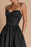Black A Line Spaghetti Straps Satin Long Formal Dress