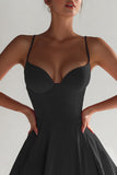 Black A Line Satin Spaghetti Straps Short Cocktail Dress