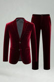 Burgundy Velvet 2 Piece Notched Lapel Men's Prom Suits