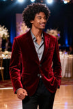 Burgundy Velvet 2 Piece Notched Lapel Men's Prom Suits