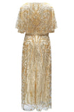 Sparkly Apricot Beaded Sheath Boat Neck 1920s Dress with Sequins