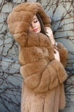 Brown Puffy Long Sleeve Hooded Faux Fur Women Coat