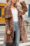 Brown Leopard Faux Fur Thickened Shawl Lapel Women Coat