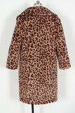 Brown Leopard Faux Fur Thickened Shawl Lapel Women Coat