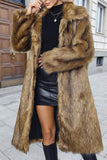 Brown Faux Fur Thickened Fluffy Shawl Lapel Women Coat