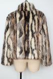 Black Striped Faux Fur Stand Collar Women Coat