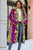 Yellow Leopard Faux Fur Shawl Lapel Midi Women Coat