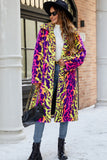 Yellow Leopard Faux Fur Shawl Lapel Midi Women Coat