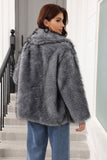 Coffee Faux Fur Shawl Lapel Women Coat with Belt