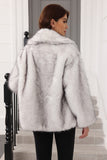 Coffee Faux Fur Shawl Lapel Women Coat with Belt