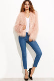 Blush Pink Faux Fur Long Sleeve Open Front Women Winter Coat