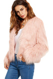 Blush Pink Faux Fur Long Sleeve Open Front Women Winter Coat