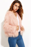 Blush Pink Faux Fur Long Sleeve Open Front Women Winter Coat