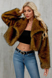 Brown Faux Fur Shawl Lapel Women Short Winter Coat
