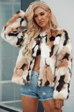 White and Apricot Cardigan Women Faux Fur Coat