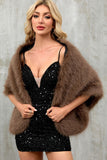 Coffee Faux Fur Women Warm Scarf Wrap Coat