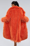 Orange Fluffy Faux Fur Open Front Long Women Coat