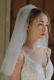 Sparkly Ivory Tulle Short Bridal Veil with Pearls
